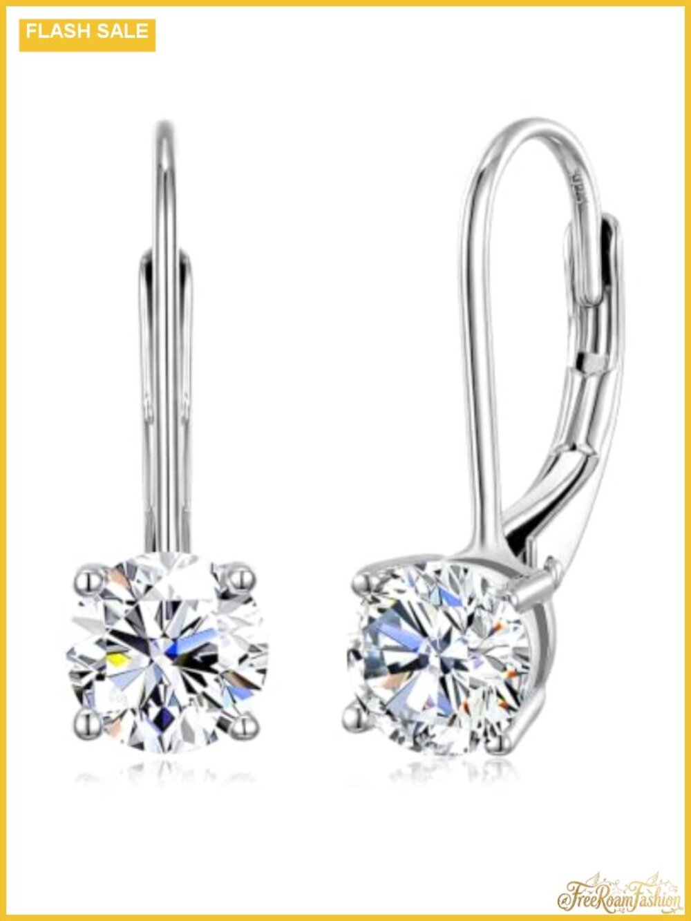 Moissanite Drop Dangle Earrings Sterling Silver 18K White Gold Plated Leverback